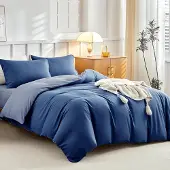 Trankielo - 4-teiliges Bettwäsche-Set: Deckebezug 240x220 cm + Spannbettlaken 160x200 cm - Mikrofaser, Marineblau