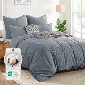 Trankielo – Bettwäsche-Set aus Baumwolle, 3-teilig – Grau – Deckenbezug 200x220 cm und 2 Kopfkissenbezüge – -