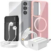 Mayaxess , Komplett-Paket für Galaxy S25 Hülle, Schutzglas, Ladegeräte, Powerbank, Kopfhörer, Rosa