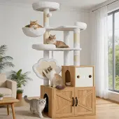 Dripio Kratzbaum 162 cm, Weiß Eiche, 5 Ebenen, mit Spielzeug