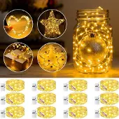 Dripio Mini-Lichterkette, 12 Stück, 2 m, 20 LEDs, Timer, 3 Modi, warmweiß