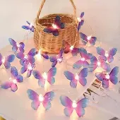 Dripio Vlinder-Lichterkette 3 m, 20 warmweiße LEDs, rosa-violett, batteriebetrieben