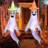 Dripio Halloween-Dekoration, 2 weiße Stoffgespenster, Grusel-Deko für draußen