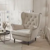 Ravio Gesteppter Sessel Coco Trinity 02 Hellbeige Samt Ohrensessel Skandinavisch