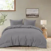 Trankielo - Bettbezug 155x220 cm mit 2 Kopfkissenbezügen - Anthrazit - 100% Mikrofaser -