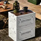 OEM Faltbox 50 l mit Rollen & Holzdeckel, grau/weiß