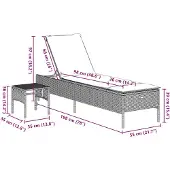 vidaXL Sonnenliege mit Tisch und Auflage Braun Poly Rattan
