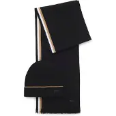 BOSS Schal "Henzo", Herren, schwarz (schwarz 001), Strick, Materialmix, unifarben mit Farbeinsatz, Modetücher Schal, mit passender Mütze
