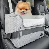 PetsFit Hunde Autositz für kleine Hunde, 2-in-1 Hundebett Auto, Rückbank, Leder-Grau, S