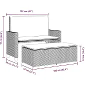 vidaXL Gartenbank mit Kissen und Hocker Beige Poly Rattan