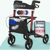 Aktiv shop GmbH ELONEO Rollator faltbar und leicht mit Sitz, Leichtgewicht-Reiserollator aus Aluminium, Gehhilfe 8-fach höhenverstellbar, Laufhilfe 3-fach faltbar