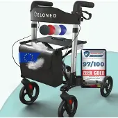 Aktiv shop GmbH ELONEO Rollator faltbar und leicht mit Sitz, Leichtgewicht-Reiserollator aus Aluminium, Gehhilfe 8-fach höhenverstellbar, Laufhilfe 3-fach faltbar