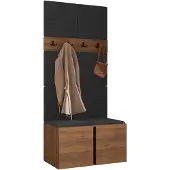 Mirjan 24 Garderoben-Set Orion IV, Garderobe mit Sitzbank mit 8 x Wandpanel 42x42 (Farbe: Nuss Warmia, Polo 897)