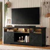 Dripio TV-Möbel mit Steckdosen, USB und LED, 150x35x65 cm, Schwarz
