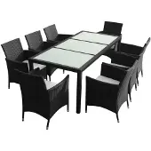 Selius Gartentisch aus Poly-Rattan, 190 cm, schwarz, mit Glasplatte