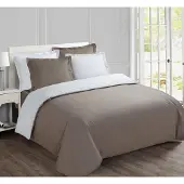 Trankielo – 100% Baumwoll-Bettwäsche-Set – 200 x 200 cm Bettbezug + 2 Kopfkissenbezüge – Taupe/Weiß