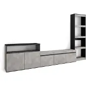 Dripio TV-Möbel-Set, Lowboard, Bücherregal, 310x186x35 cm, Zement