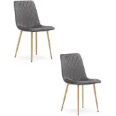 Kendra Home 2er-Set Turin Stühle aus dunkelgrauem Samt mit Holzoptik-Beinen