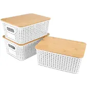 Merkloos Set aus 3 Aufbewahrungsboxen mit Bambusdeckel