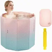 Selius Faltbarer Badewannen-Set, Grün-Rosa - Freistehende, rechteckige Badewanne - Polyvinylchlorid