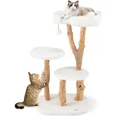 FANTASK Katzenturm Holz, Katzenmöbel mit Spielball & Plüschsitzfläche & 2 Plattf