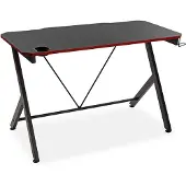 OEM Computertisch mit Helm- & Getränkehalter, 76x60x120 cm, schwarz/rot