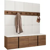 Mirjan 24 Garderoben-Set Orion V, Garderobe mit Sitzbank mit 16 x Wandpanel 42x42 (Farbe: Nuss Warmia, Soft 017)