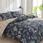 Merkloos 3-teiliges Mikrofaser-Bettwäsche-Set mit Blumenmuster