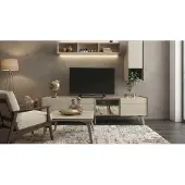 JVmoebel Wohnwand Set Beige Modern Luxus Tv Lowboard Wandregal Couchtisch