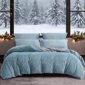 YASMENG Winter Bettwäsche 135x200 cm Hellblau Grau Flanell 2-teilig mit Reißverschluss