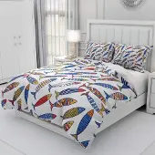 Loussiesd Kinder Bettwäsche Set Ozean Thema Tiere Microfaser 135x200 cm + 80x80 cm