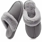 Merkloos Damenschuhe, Hausschuhe mit flauschigem Innenfutter, in Grau