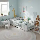 Sonstiges Kinderbett Bodenbett 120x200 cm Massivholz Weiß mit abnehmbarer Tür