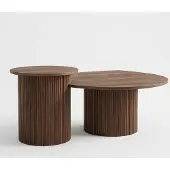 JVmoebel Couchtisch-Set Farbe Braun Moderner Stil Holzplatte Holzbeine Rund Neu