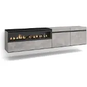 Dripio TV-Lowboard 200x45x35cm mit LED-Kamin, hängend, Zement