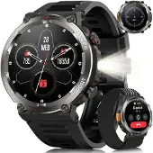 Iowodo Smartwatch Herren Military mit Telefon LED Taschenlampe und Kompass