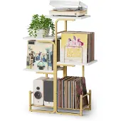 Dripio Plattenspieler-Möbel mit LP-Aufbewahrung, Gold, 60x30x102 cm
