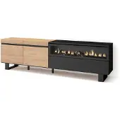 Dripio TV-Lowboard mit E-Kamin, 200x57x35 cm, Eiche/Schwarz