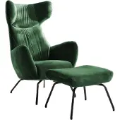 KAWOLA Sessel LOTTE Ohrensessel velvet smaragd mit Hocker