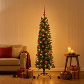 Syfax Künstlicher schmaler Weihnachtsbaum mit Weihnachtskugel 120 cm