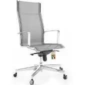 Selius Ergonomischer Bürostuhl, Chrom/Grau – Hohe Rückenlehne – Mesh-Material – Schwenkbar