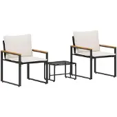 Selius Loungeset, 3-teilig, Schwarz und Cremeweiß, Rattan – Gartenmöbel aus Kunststoff-Rattan