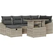Selius Modulares Gartenmöbel-Set – Hellgraues Poly-Rattan – 6 Sitzplätze – Stahlrahmen mit Pulverbeschichtung – Wetterbeständige Gartenmöbel