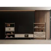 AEA Beiges Wohnzimmer TV-Lowboard Designer Holz Bücherregale -3tlg.