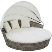 Kondela Gartenbett aus Polyrattan Leko - grau / creme