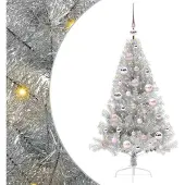 vidaXL Künstlicher vorbeleuchteter Weihnachtsbaum Silber 120 cm PET