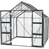 Vitavia Gewächshaus "Domus 6700", schwarz, B:257cm H:253,9cm T:263cm, Gewächshäuser, Gewächshaus, Doppelschwingtüren und bodentiefer Türschwelle, 3 mm Sicherheitsglas