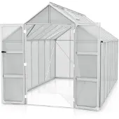 Vitavia Gewächshaus "Domus 11500", silber (silberfarben), B:257cm H:253,9cm T:449cm, Gewächshäuser, Gewächshaus, mit Doppelschwingtüren und bodentiefer Türschwelle, 4 mm Hohlkammer