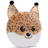 Nici GLUBSCHIS Figürliches Kissen Luchs Lenzo, Braun, Gold, Rund, Polyester, Zierkissen