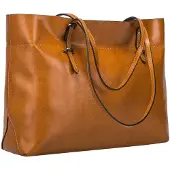 Merkloos Damenhandtasche aus echtem Leder – Große Einkaufstasche (Braun)